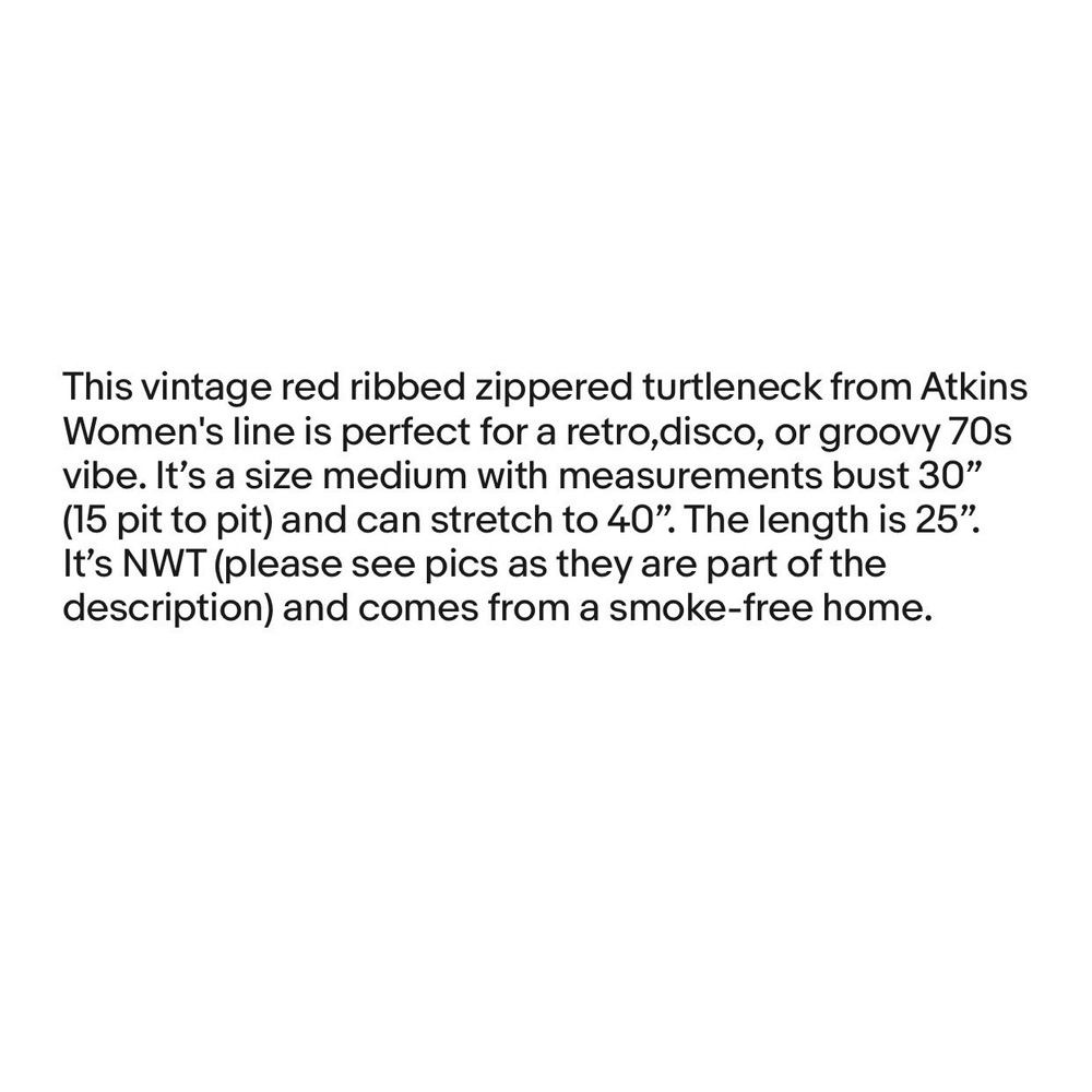 Vintage NWT Atkins Women's Red M Ribbed Zippered Turtleneck Retro Disco 70s - Picture 9 of 9